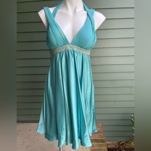Gorgeous Turquoise  Adrianna Papell Halter Dress.
